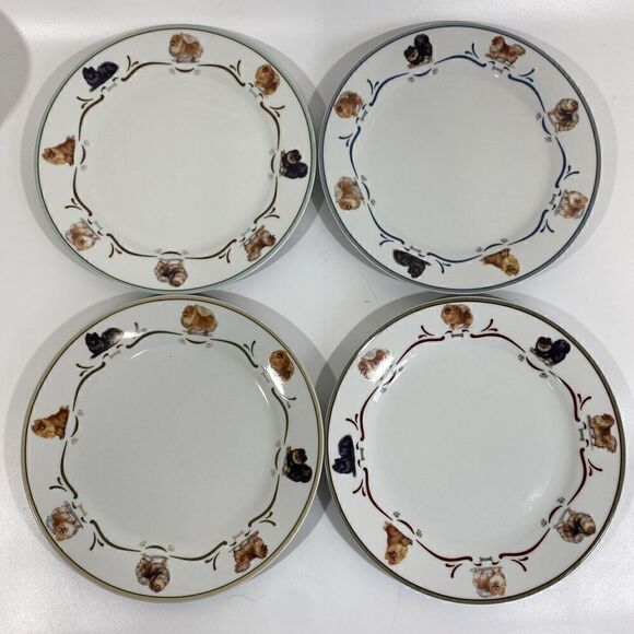 Rare Danbury Mint Pomeranian Dog Dinnerware Dinner Plates Set (4) 10.5” - Picture 1 of 16